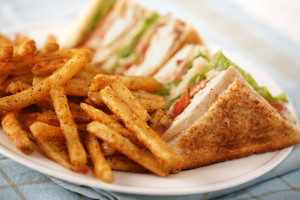 club sandwich in restaurant